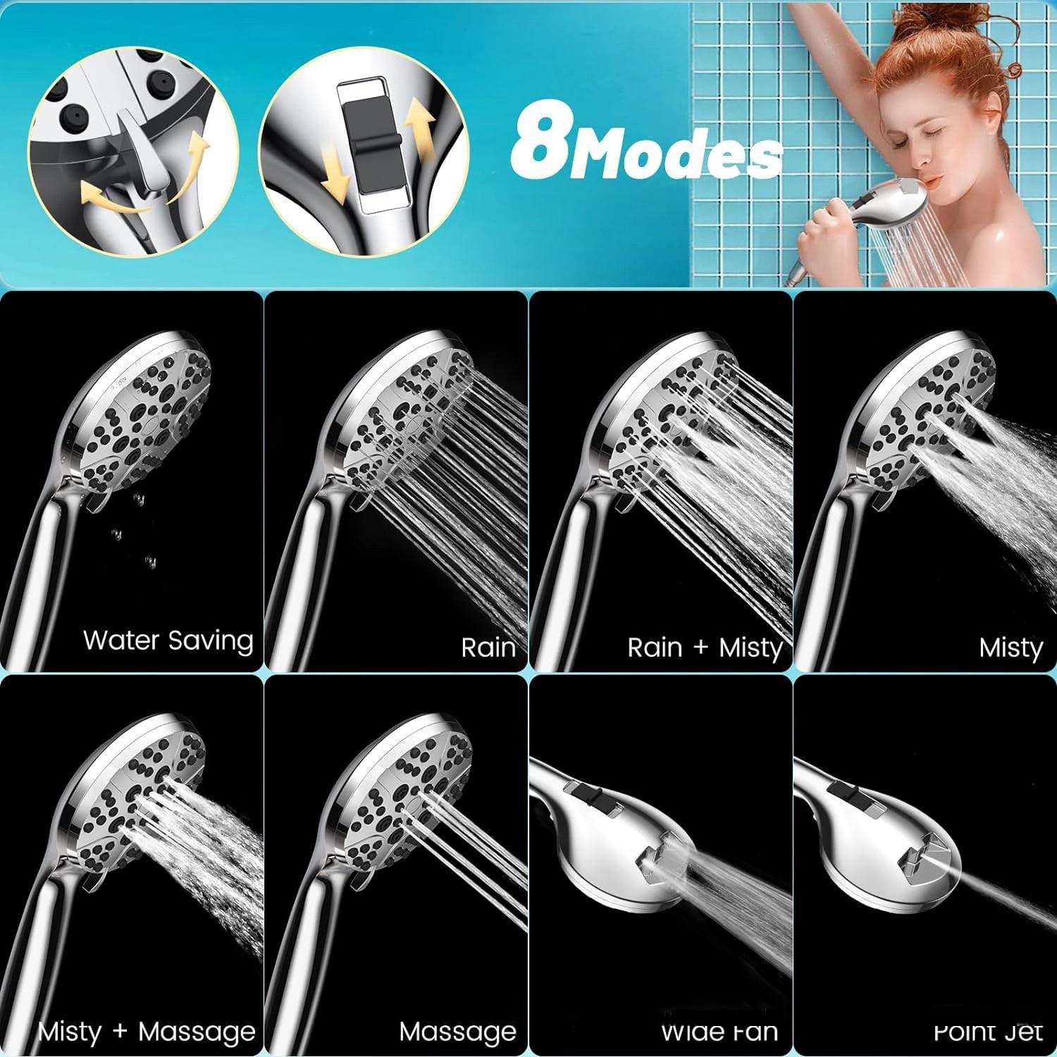 High Pressure Shower Head with 8 Modes – Eco-Friendly Lotus Design