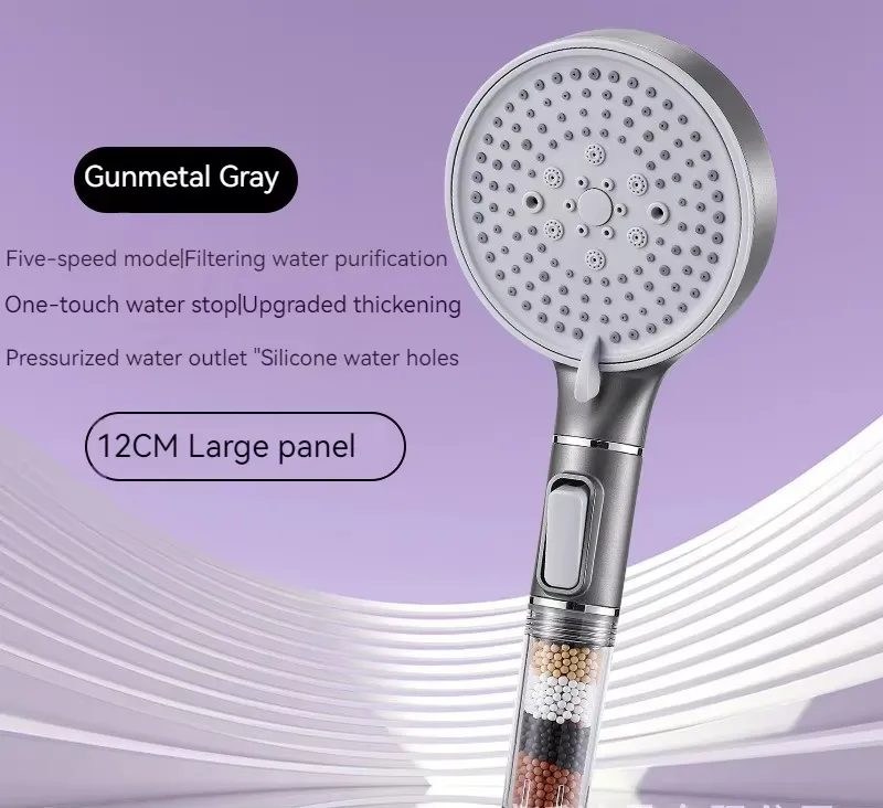 5-Function Filtered Shower Head – High Pressure with Mineral Stones