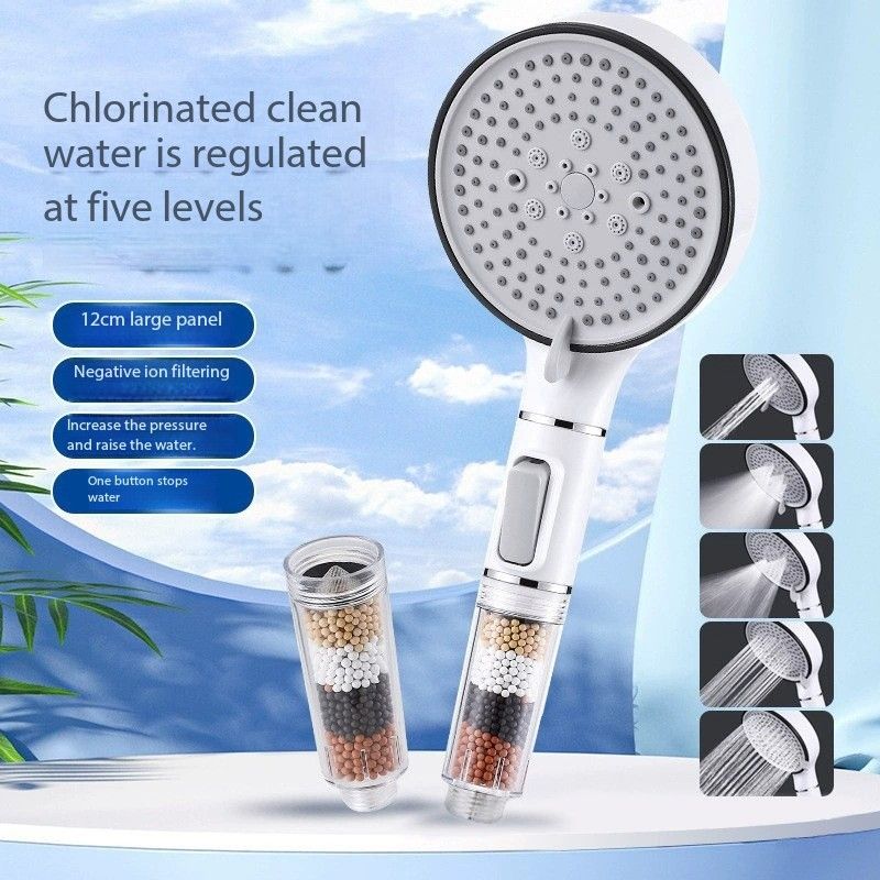 5-Function Filtered Shower Head – High Pressure with Mineral Stones