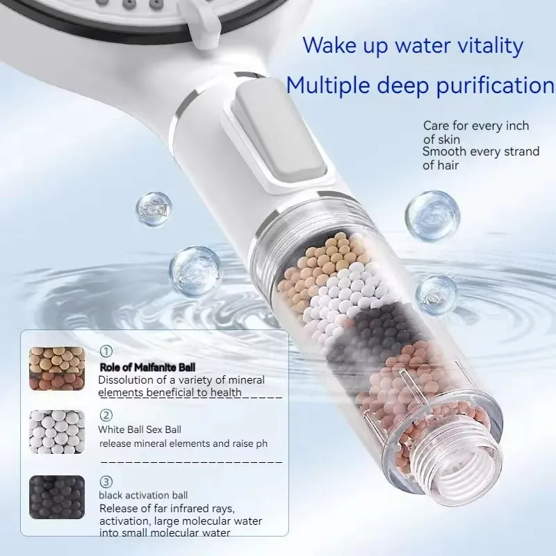 5-Function Filtered Shower Head – High Pressure with Mineral Stones