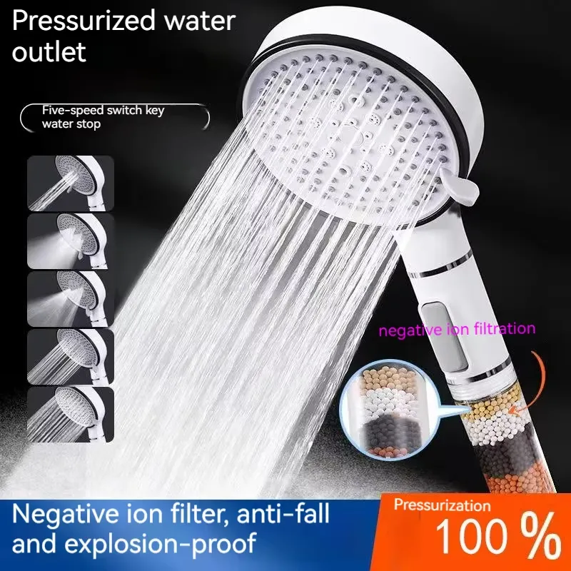 5-Function Filtered Shower Head – High Pressure with Mineral Stones